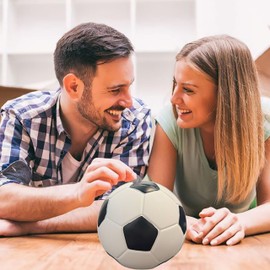 Relaxdays Fussball Spardose, Ø 17 cm, Kunstharz Sparbüchse, Drehschloss, Geschenkidee Kinder & Fußballfans, schwarz/weiß