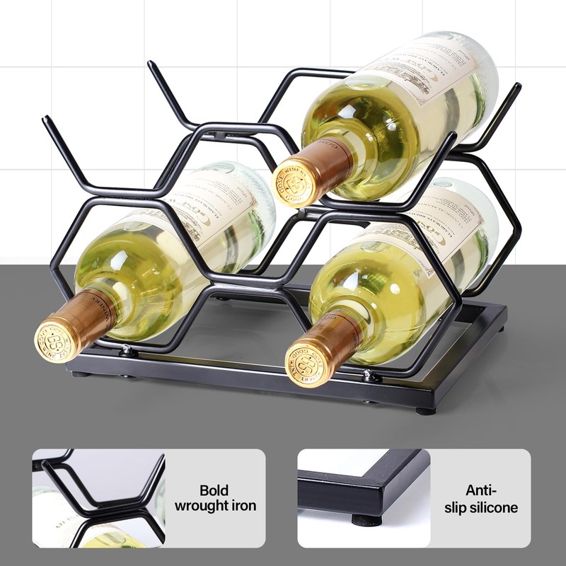 Drincarier Countertop Wine Rack - 5 Bottle Freestanding Modern Gold