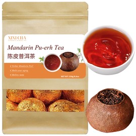 XIXICHA Tangerine Peel Puerh Tea Big Orange Peel Puer Tea Da Hong Gan Mandarin Orange Peel Puerh Xinhui ChenPi Pu'er Citrus Yunnan Puerh 大红柑 陈皮普洱茶 新会陈皮 云南普洱茶 熟茶 8.8oz/250g （One about 30-35g）
