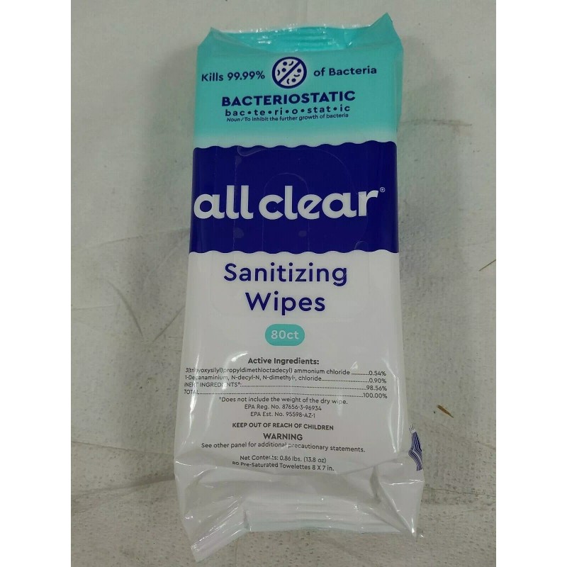 All Clear 80 count pack Wipes-CASE LOT OF 10 PACKS
