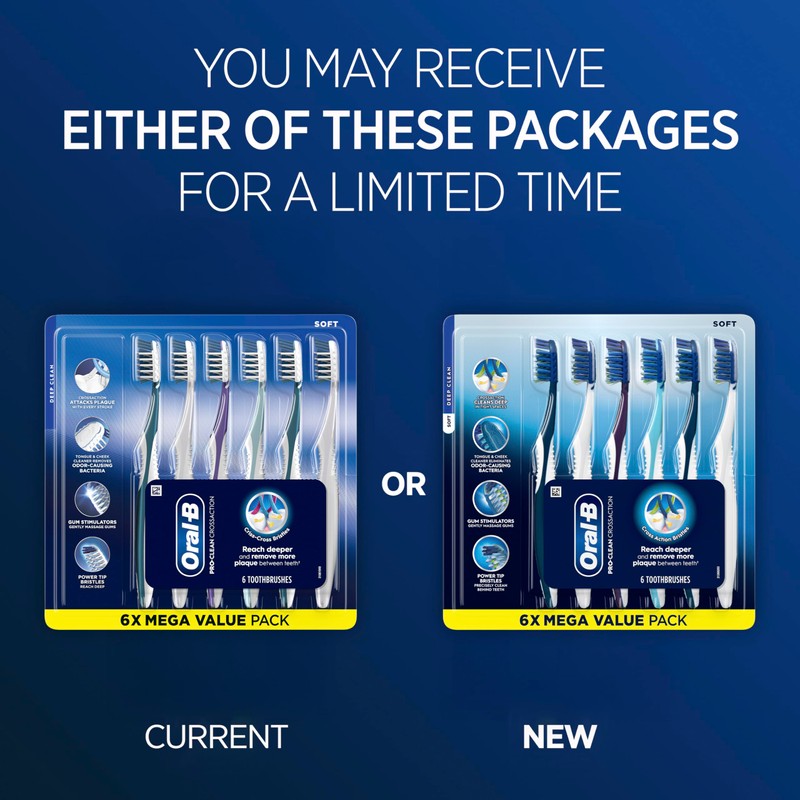 Oral-B Pro Clean Cross Action Toothbrushes, Deep Plaque Removal, 6