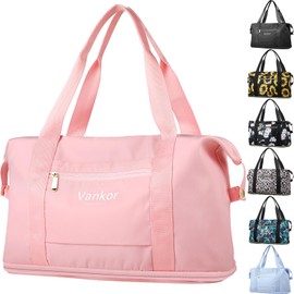 Vankor Expandable Travel Duffle Bag for Travel, Carry on Tote Bag Weekender Overnight Hospital Bag for Men Women Lightweight Luggage Maternity Bag Pink