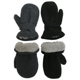 N'Ice Caps Baby Toddler Mittens Kids 2 Pairs Fleece Gloves Winter Warm Sherpa Lined (Black/Charcoal Pack, 4-6 Years)