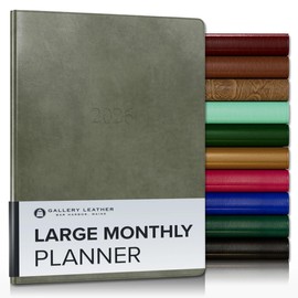 Gallery Leather Large Monthly Planner 2025-2026, Elegantly Bound Calendar Planner and Notebook with Stylish Gold-Gilded Page Edges, 18 Months - Acadia Cactus - 9.75x7.5"