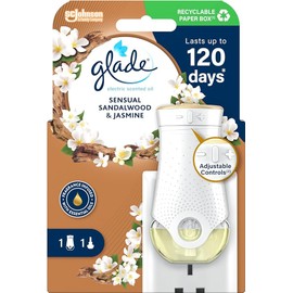 Glade Plug in Air Freshener Holder and Refill, Electric Scented Oil Room Air Freshener, Sandalwood & Jasmine, Starter Kit, (1 x Holder and 1 x 20 ml Refill)