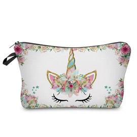 Unicorns Pink Cute Print Makeup Bag Trapezoid Travel Cosmetic Organiser Stylish Storage for Beauty & Gifts for Women Girls (White)