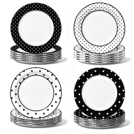60Pcs Polka Dot Paper Plates, Assorted Black White, 9 Inch
