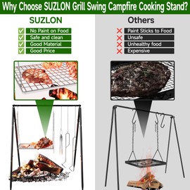 Grill Swing Campfire Cooking Stand Lightweight Campfire Cooking Stand Portable Cookware Hanging Rack Outdoor Camping Bonfire for BBQ Picnic Outdoor Cookware Party