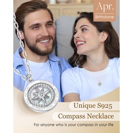 LOUISA SECRET Graduation Gifts for Her 2025, S925 Sterling Silver Compass Birthstone Necklace for Her, Anniversary Birthday Jewelry Gifts for Women Her