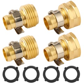 Sanpaint Brass Garden Hose Repair Connector with Clamps Hose End Repair Kit,Fit for 5/8"Garden Hose Fitting,Male and Female Hose Fittings,2-Set