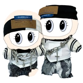 5-Piece Set Clothes for 17cm Doll - Fashion Style Dress Up Doll Outift Set with T Shirt, Pants, Headband, Necklace, Brooch