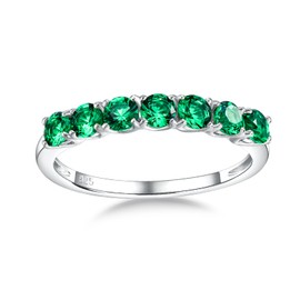 AGRULE Emerald Ring 7 Stones Eternity Wedding Bands for Women 925 Sterling Silver May Birthstone Ring Green Stone Engagement Rings, Size 8