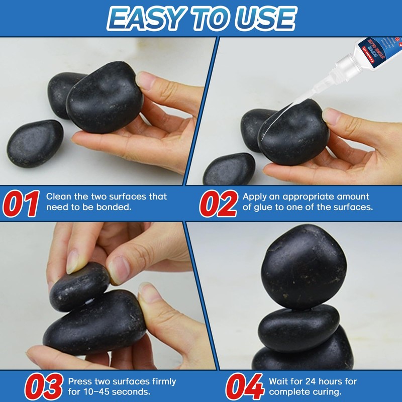 Stone Glue 30 g, Marble Glue Instant, with Anti-Clog Cap,