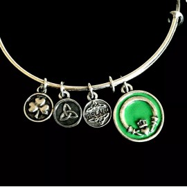 Solvar Celtic Irish Charm Adjust Bangle Bracelet Claddagh Trinity Knot Ireland Shamrock