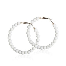 80S Round Chic Resin Beads Hoop Earrings Colorful Acrylic Circle Matte Dangle Earrings for Women Minimalist Geometric Party Jewelry - White