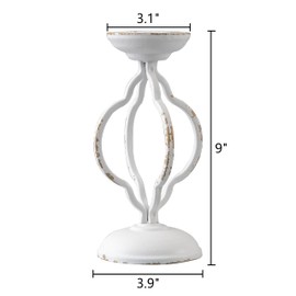 SOFE Wrought Iron White Candle Holder, Rustic Farmhouse Candle Holders for Pillar Candles, Pedestal Candle Holders Centerpiece, Vintage Pillar Candle Stands Decorative, Living Room Home Decor