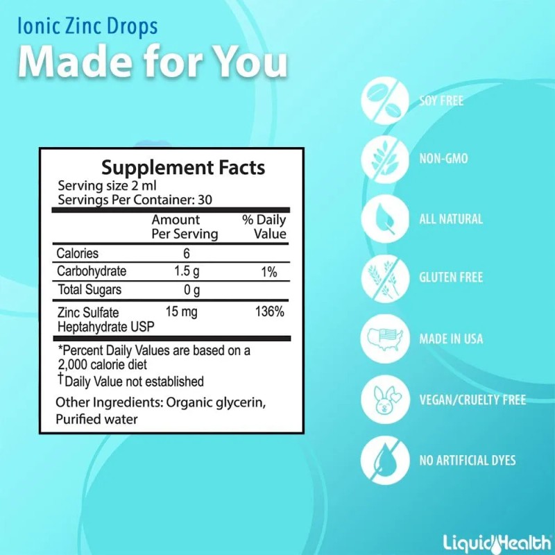 Liquidhealth Ionic Zinc 15mg, 2 Oz Zinc Liquid, Pure Zinc