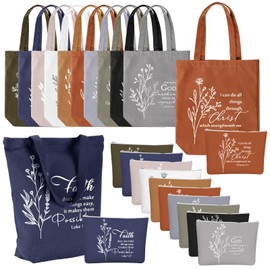 Paterr 10 Pcs Christian Gift Tote Bags Bulk with Handle 10 Pcs Floral Bible Verse Makeup Bags Reusable Baptism Religious Church Welcome Totes for Women Mom Dad Easter Sunday School Holy Week Favor