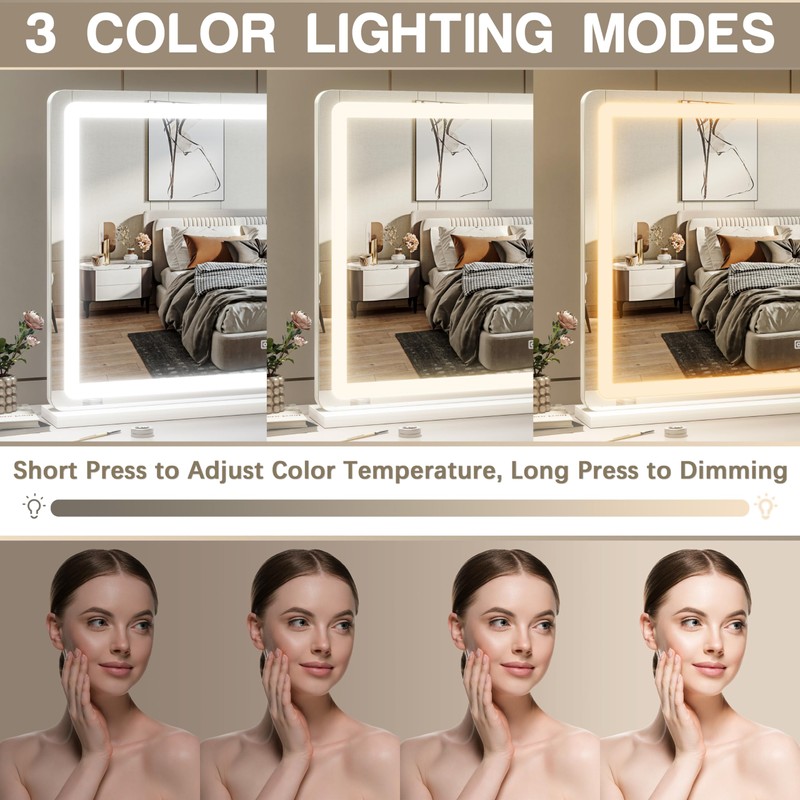 ROLOVE Vanity Mirror with Lights, 32" x 22" Large Lighted