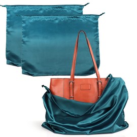 PlasMaller - Bolsas de almacenamiento con cubierta antipolvo de tela de seda con bolsa con cordón para bolsos, carteras, zapatos, botas, juego de 2, azul (23.6 x 19.6 pulgadas)