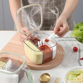 4 in 1 Compartment Seasoning Containers Set, Condiment Storage with Lids, Kitchen Spice Organizer for Salt, Pepper, and Condiments, Air Tight Seal, Longlasting and Easy to Clean