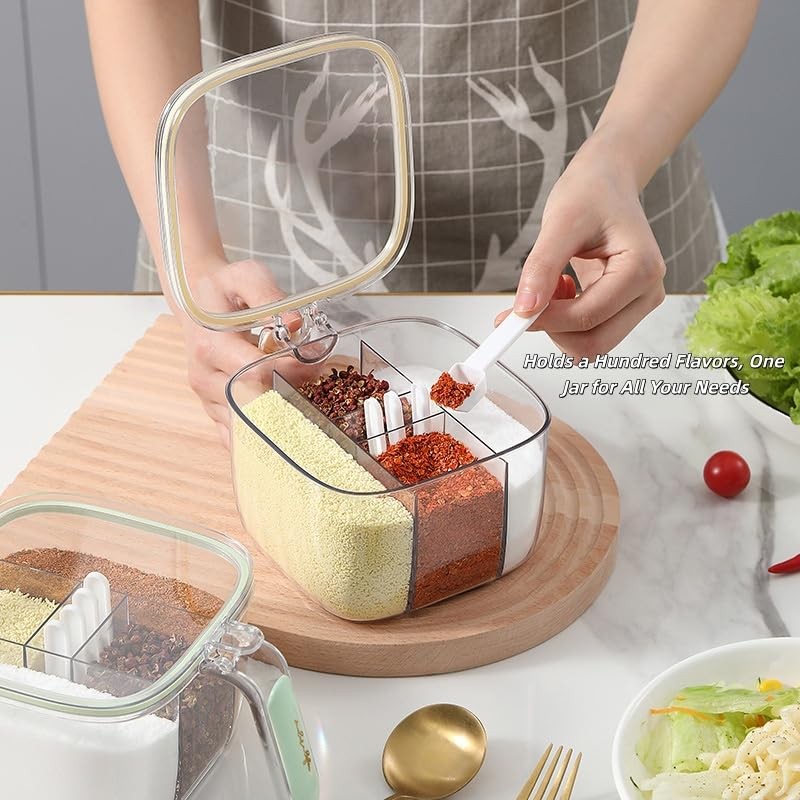 4 in 1 Compartment Seasoning Containers Set, Condiment Storage with