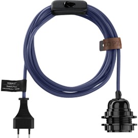 Hoopzi, Bala, E27 socket with cable, E27 lamp socket with cable and switch, Textile cable with socket, Lamp cable, Pendant light, 4.5 metres, 36 colours