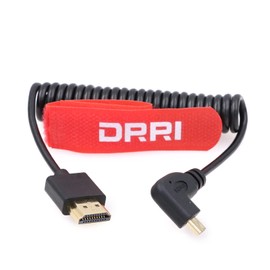 DRRI 8K Ultra High Speed Right Angled Type D Male Micro HDMI to HDMI 2.1 Coiled Cable for Sony A6000 a7S III Pocket Cameras (Right Micro HDMI TTC)