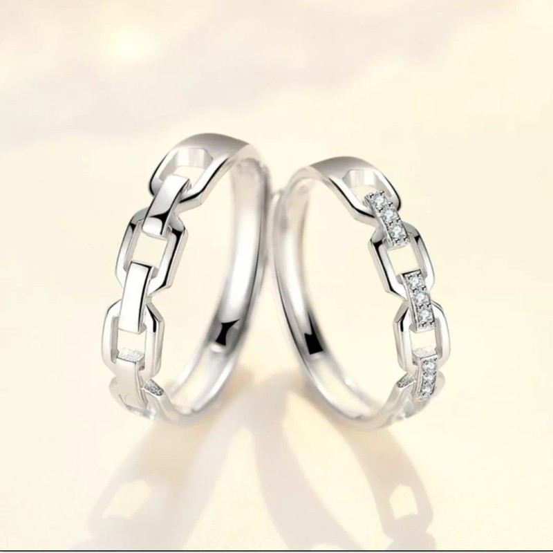 Dtup Duo Anillos Compromiso Plata 925 Oro Blanco Estilo Europeo