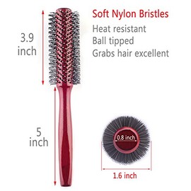 PERFEHAIR Small Round Hair Brush for Blow Drying With Soft Nylon Bristles 1.6 Inch for Short or Medium Curly Hair-Red