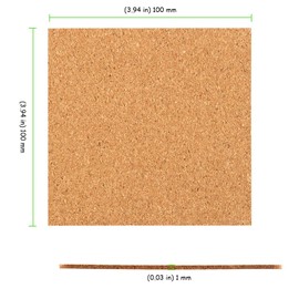 TAICHEUT 300 Pieces Self Adhesive Cork Squares Coaster, 4 x 4 Inches Coasters 0.03 Inch Thick Bulk Tile Cork Coaster Backing for DIY Crafts Supplies(Natural)