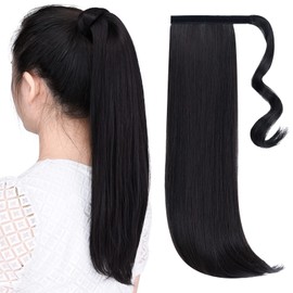 SYXLCYGG Clip Ponytail,Wrap Around Ponytails Extension Synthetic Girl Straight Black 18" 4.1 Oz Fake Hair Piece Wig Women