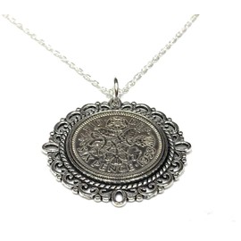 OCC Old Coin Cufflinks Fancy Pendant 1949 Lucky sixpence 76th Birthday plus a Sterling Silver 18in Chain