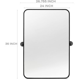 Minuover 24" x 36" Pivot Rectangle Bathroom Mirror Tilting Beveled Black Metal Framed Vanity Mirrors for Wall, Tempered Glass