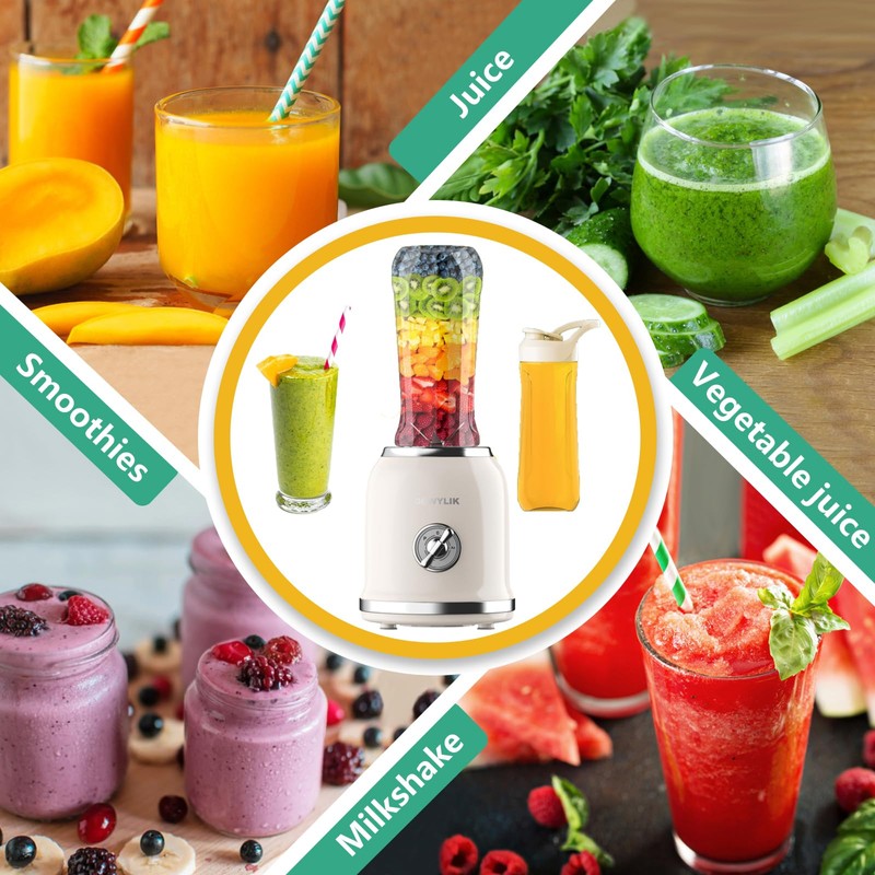 DOWYLIK Personal Blender, 3 Speed Retro Smoothie Blender for Protein