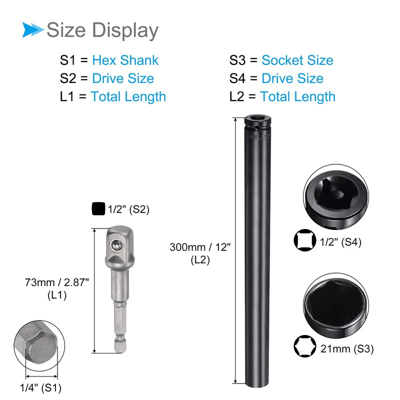 CoCud Deep Impact Socket Set 21mm Socket 12" Long 1/2"