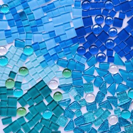 AONUOAO 1.1LB Blue Colors Irregular Crystal Glass Mosaic Tiles for Crafts, Mosaic Making, Decoration and More