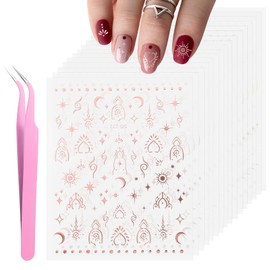 16 Blatt Nagel Sticker Selbstklebende 3d Nagelaufkleber Stern Mond Sonne Nagelsticker Gold Silber Nail Art Sticker Metallisch Glänzende Nagel Aufkleber Für Diy Maniküre Dekoration Nageldesign