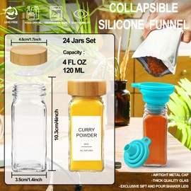 AISIPRIN AISIPRIN Glass Spice Jars with Bamboo Lids | Square Spice Jar with Labels | Spice Bottles With Shaker Lids | Spice Containers | for Cabinet,Drawer,Spice Rack | Seasoning Organizer (Pack of 24)