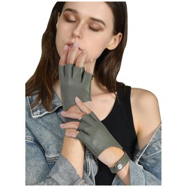 FIORETTO Women's Fingerless Leather Gloves for Driving & Motorcycle, Green X-Large