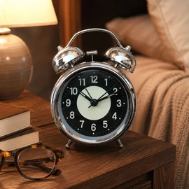 Twin Bell Alarm Clock for Heavy Sleepers – Retro Metal Bedside Clock with Night Light for Home Desk