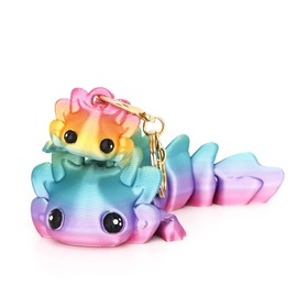HiesDeosn 2 Pcs Cute Axolotl Tadpole Fidget Toy, 3D Printed Articulating Axolotl with Keychain Flexible Collectible Set, Fun Gift, Candy Rainbow