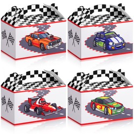 24 Packs Racing Flag Treat Boxes Cars Party Gift Box Black and White Checkered Racing Goodie Candy Boxes with Handles for Car Themed Birthday Party Decorations Supplies Favors