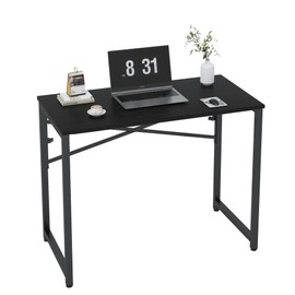 HOBINCHE 39 Inch Foldable Computer Desk, Folding Space-Saving Home Office Table, Study Writing Gaming Workstation for Small Space, No Assembly Needed,Black