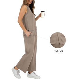 XIEERDUO Womens 2 Piece Outfits Summer Crewneck Pullover Loungewear Sleeveless Tracksuit Wide Leg Loungewear Women's Spring Vacation Clothes Loose Fit XXL