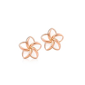 Einzelstück® Earrings Frangipani with Monoi Flower, Stud Earrings, 925 Sterling Silver, 14 K Gold-Plated, Silver, Gold & Rose Gold I, Sterling Silver, Cubic Zirconia