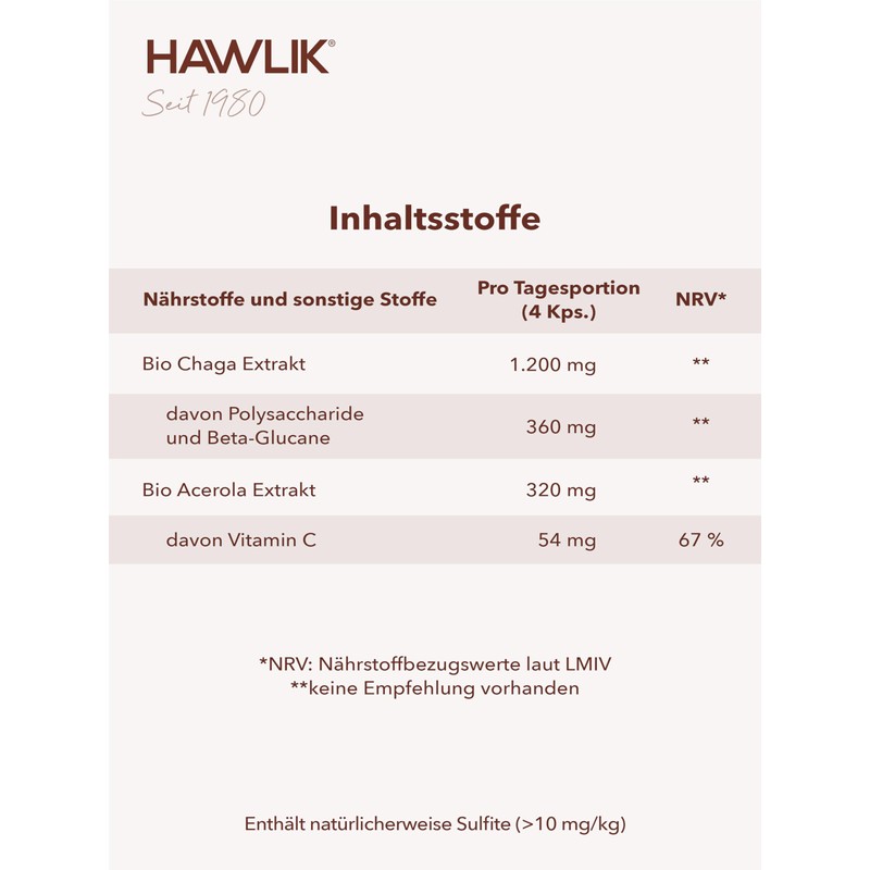 HAWLIK Vital Mushrooms Chaga Extract Capsules - 60 Capsules -