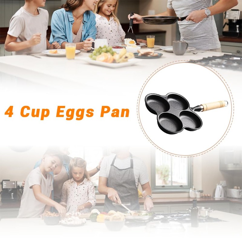 Sunicon 4 Cup Eggs Pan, Cast Iron Fried Egg Pan,