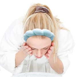 POMVIEA Makeup Headband for Washing Face Women Soft Cloth Head Band for do Masks Bubble Sponge Spa HeadBands(A- Blue)