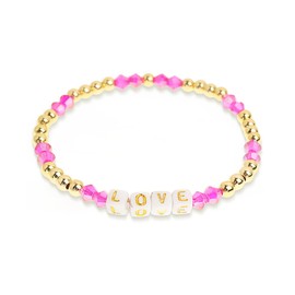 Agriajun Inspired Gold Beaded Stretch Bracelets for Women Cute Lover Letter Crystal Pink Beads Bracelet